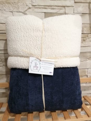 Couverture velours bleu nuit et sherpa crème